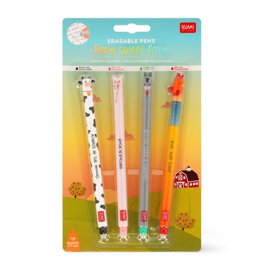 Set 4 penne gel cancellabili Legami - Farm Sweet Farm