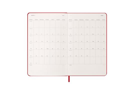 Agenda giornaliera Moleskine 2026, 12 mesi, Large, Copertina rigida, Rosso scarlatto