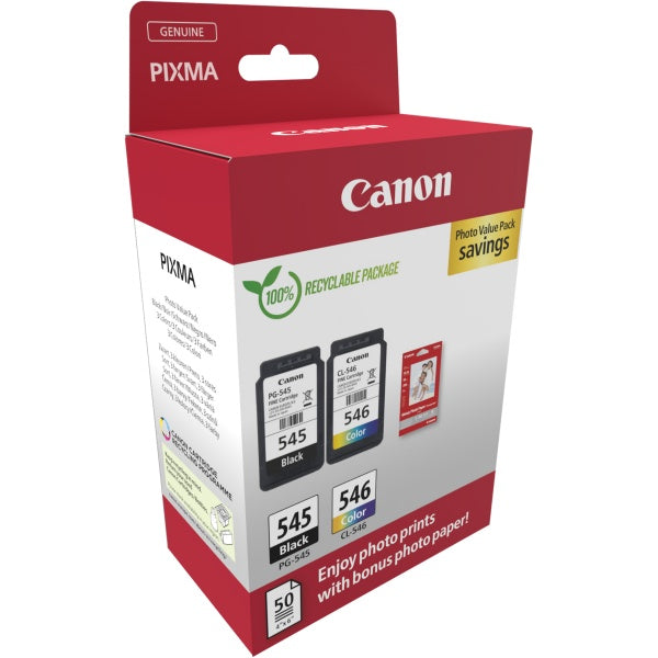 CANON PG-545/CL-546 NERO/COLORE + 50FG 10X15 CARTUCCE+CARTA MULTIPACK