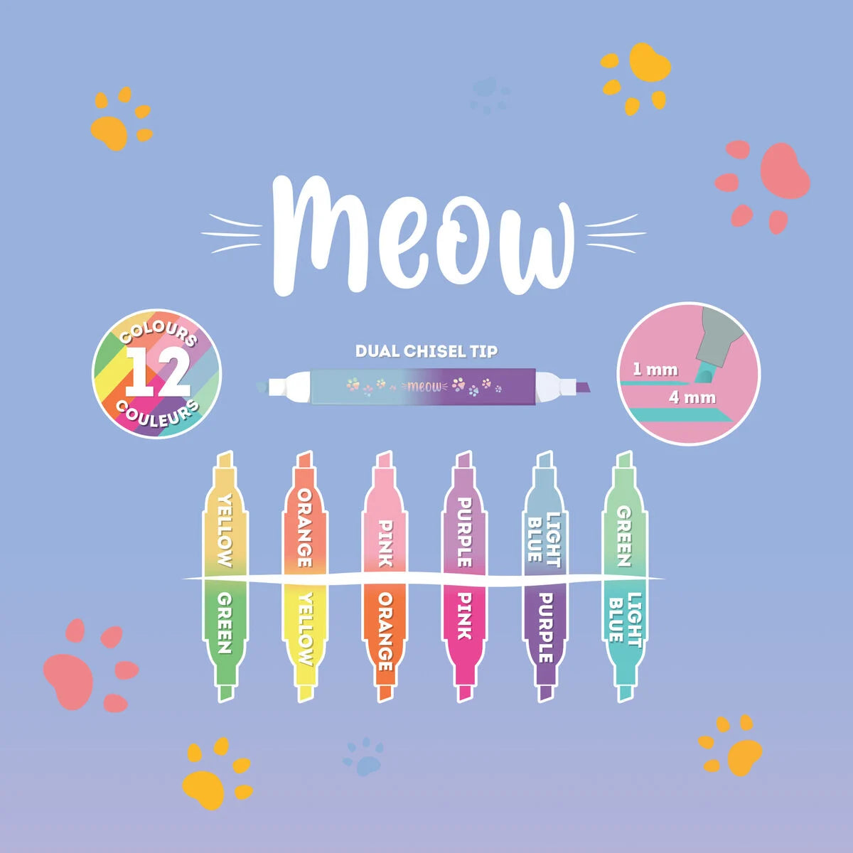 Set di 6 Evidenziatori Doppia Punta Kitty - Meow