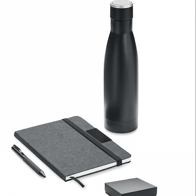 Set regalo ecologico con taccuino, penna e borraccia