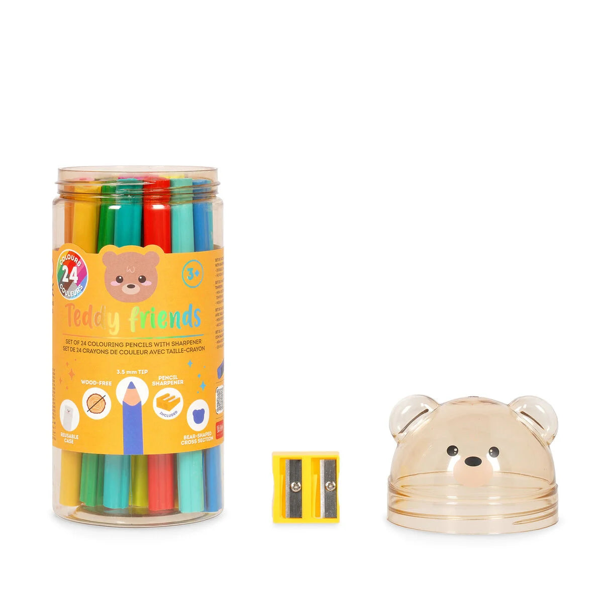 Set di 24 Matite Colorate con Temperino - Teddy Friends