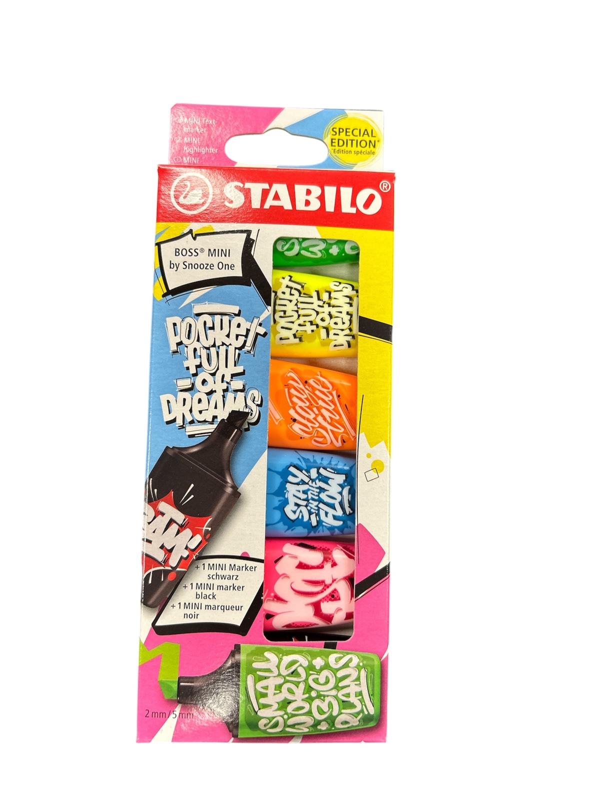 Stabilo Boss Mini by Snooze One 6 evidenziatori tascabili colori neon + nero