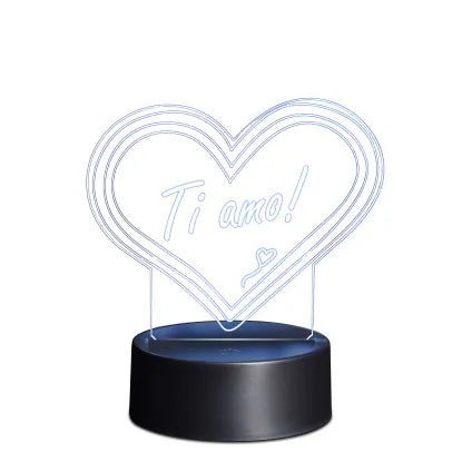 Lampada LED Cuore Ti Amo multicolore in plexyglass