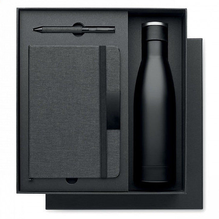 Set regalo ecologico con taccuino, penna e borraccia