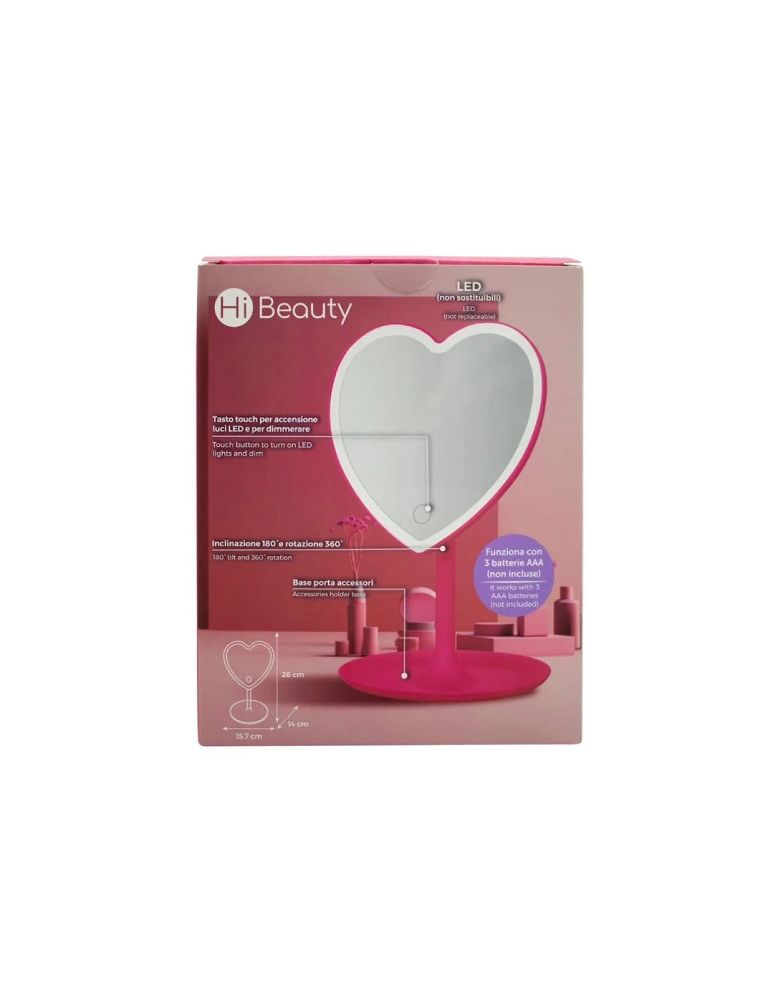 SPECCHIO MAKE - UP CON LUCE LED FORMA CUORE